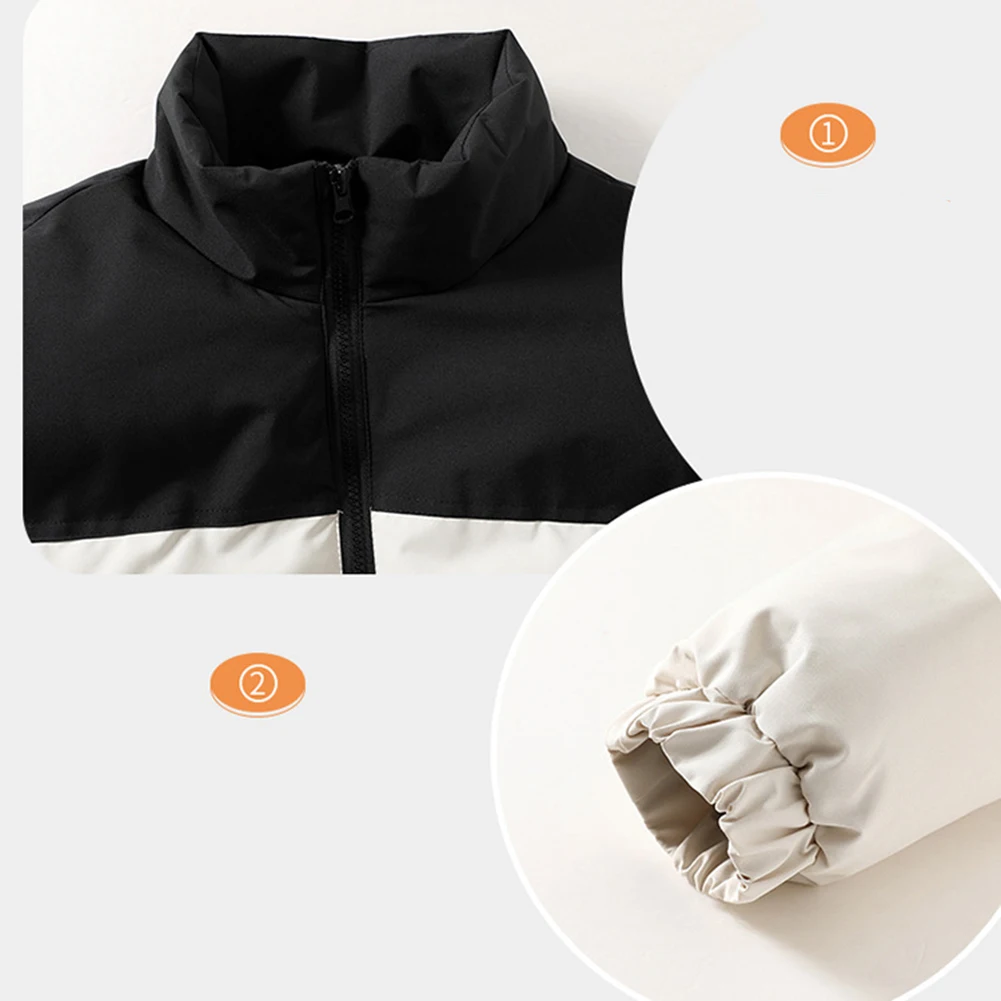 Men Women Warm Bread Coat Windbreaker Jacket Thickened Parka Outerwear Solid Casual Design Long Sleeve with Stand Collar