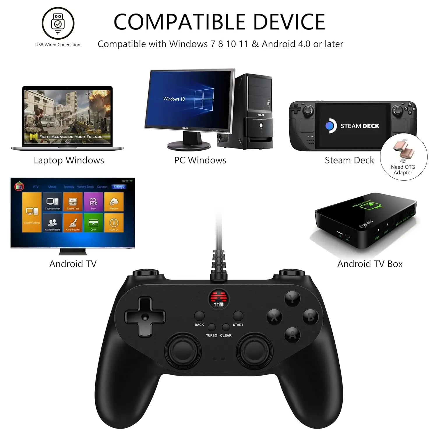 Imagem -05 - Beitong-controlador de Jogo pc com Fio Dual Vibration Gamepad Joystick para Windows 10 11 Simuladores Steam Android tv Gaming 2