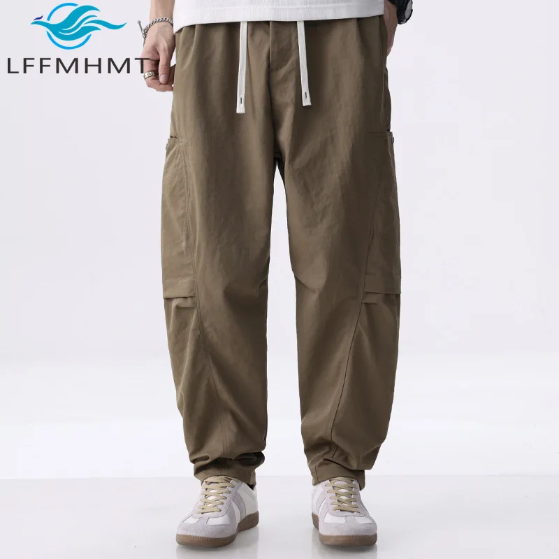 

Мужские легкие уличные простые базовые брюки молодежные с эластичной резинкой на талии тонкие однотонные спортивные повседневные рабочие брюки японские брюки в стиле ретро