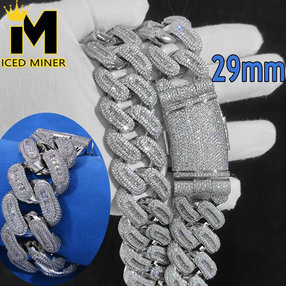 

29mm Baguettes Bubble Cuban Chain Zircon Necklace For Women Men Bracelet Iced Out Chain Hip Hop Jewelry Copper Free Shipping