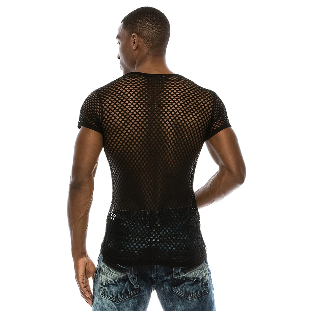 Men's Mesh See-through Fishnet T Shirt Vest Sexy Short Sleeve Undershirt Nightclub Wear T-shirt Perform Men Tees Streetwear Tops