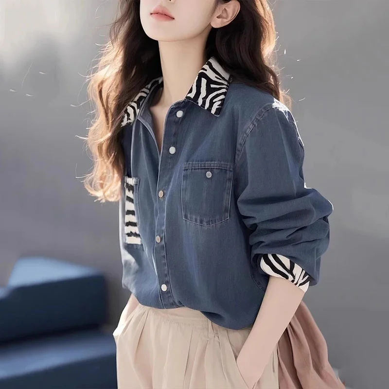 

Fashion Blue Denim Shirt for Women 2025 Spring Autumn Looks Good Casual Beautiful Shirt Jacket Korean Women Receive High Praise