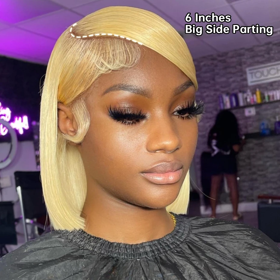 13x4 13x6 613 Blonde Bone Straight Human Hair Bob Wigs Pre Plucked Lace Frontal Wigs Vietnamese Short Bob Lace Front Wigs for Women Honey Blonde Lace Front Human Hair Wig Pre Colored 8 10 12 14 16 Inc