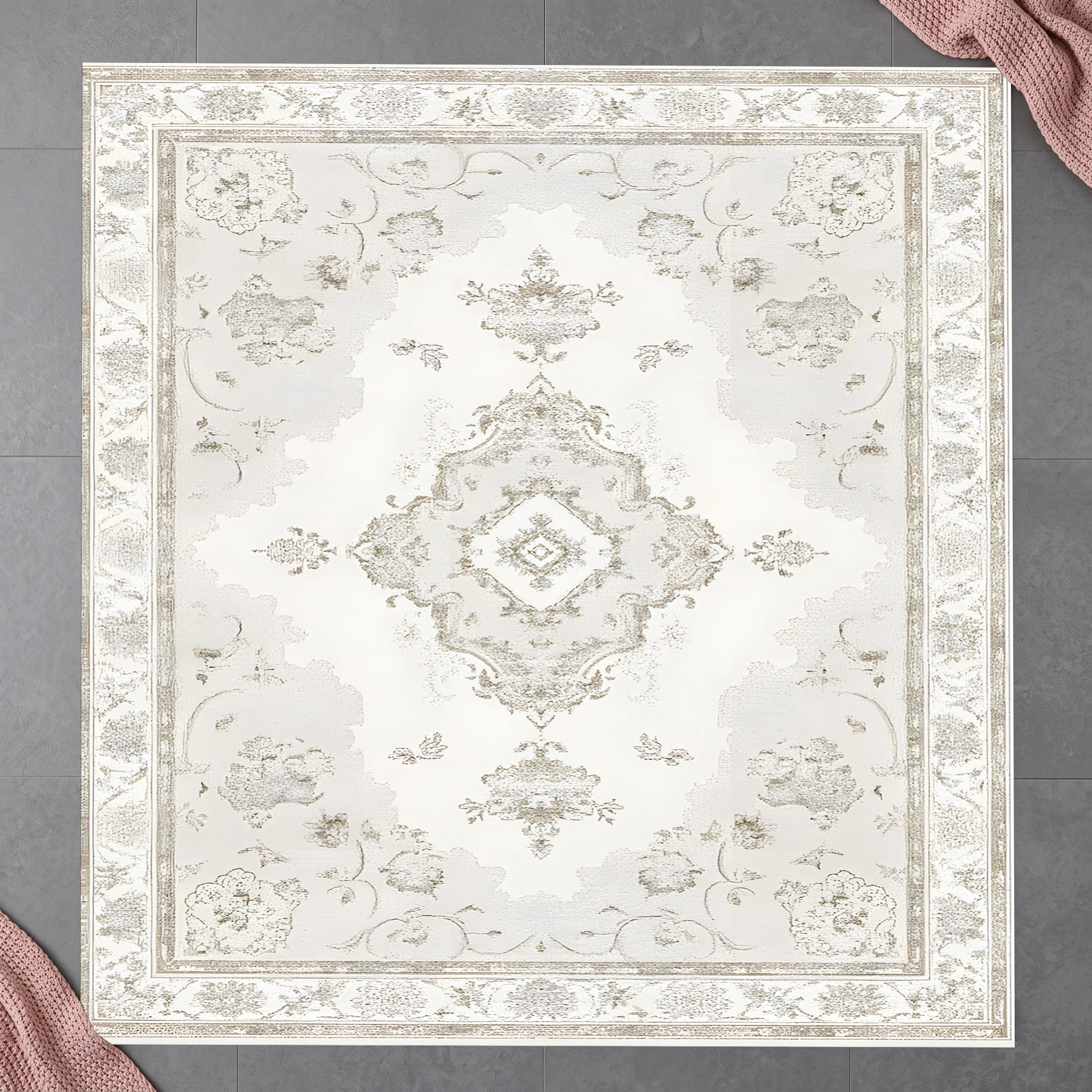 Light Beige European Diamond Velvet Area Rug, Retro for Living Room Bedroom, Autumn Winter Christmas Decor