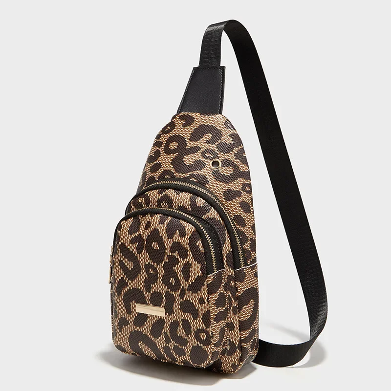 Borsa da donna New Double Layer Circle Pattern Leopard Iron Decoration Double Layer Chest Crossbody Casual Simple Cell Phone Bag