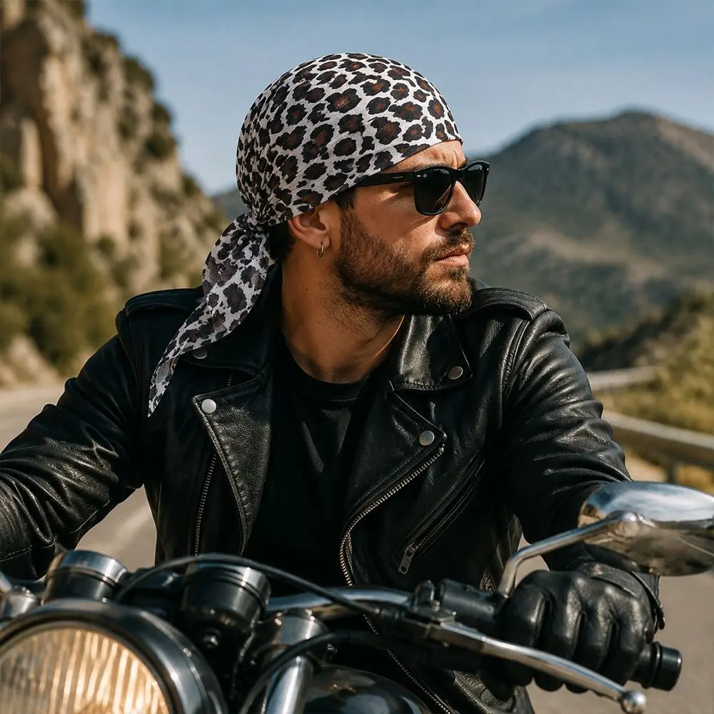 Lightweight Leopard Print Bandana Hat Breathable Quick Dry Pirate Hat UV Protection Adjustable Sports Headscarf Sports