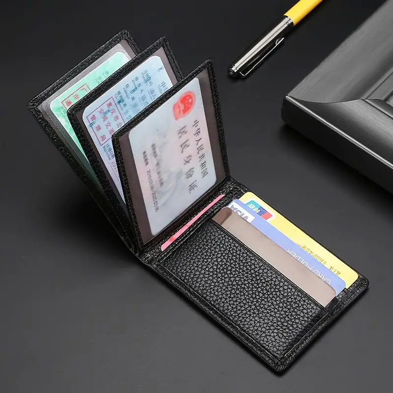 Men Credit Card Holder Genuine Leather Travel Multifunctional ID Card holder Storage Bag 4 Cards Slot Metal Cards Box Wallets