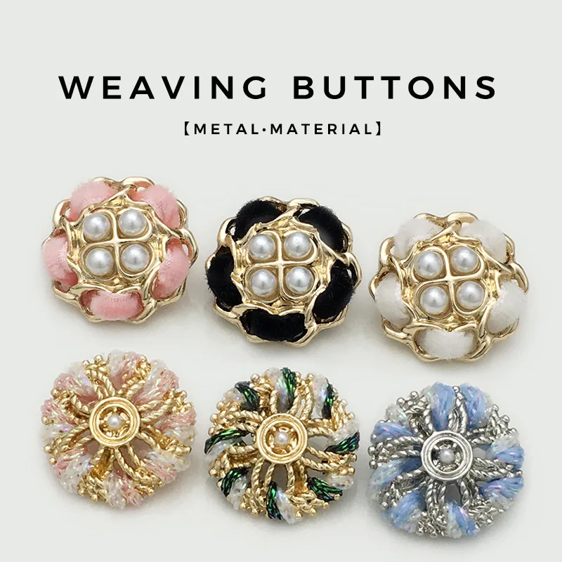 6Pcs/lot 18-23mm Metal Handcrafted Pearl Metal Button Women's Coat Outerwear Decorative Button Colorful Beaded Closure N774
