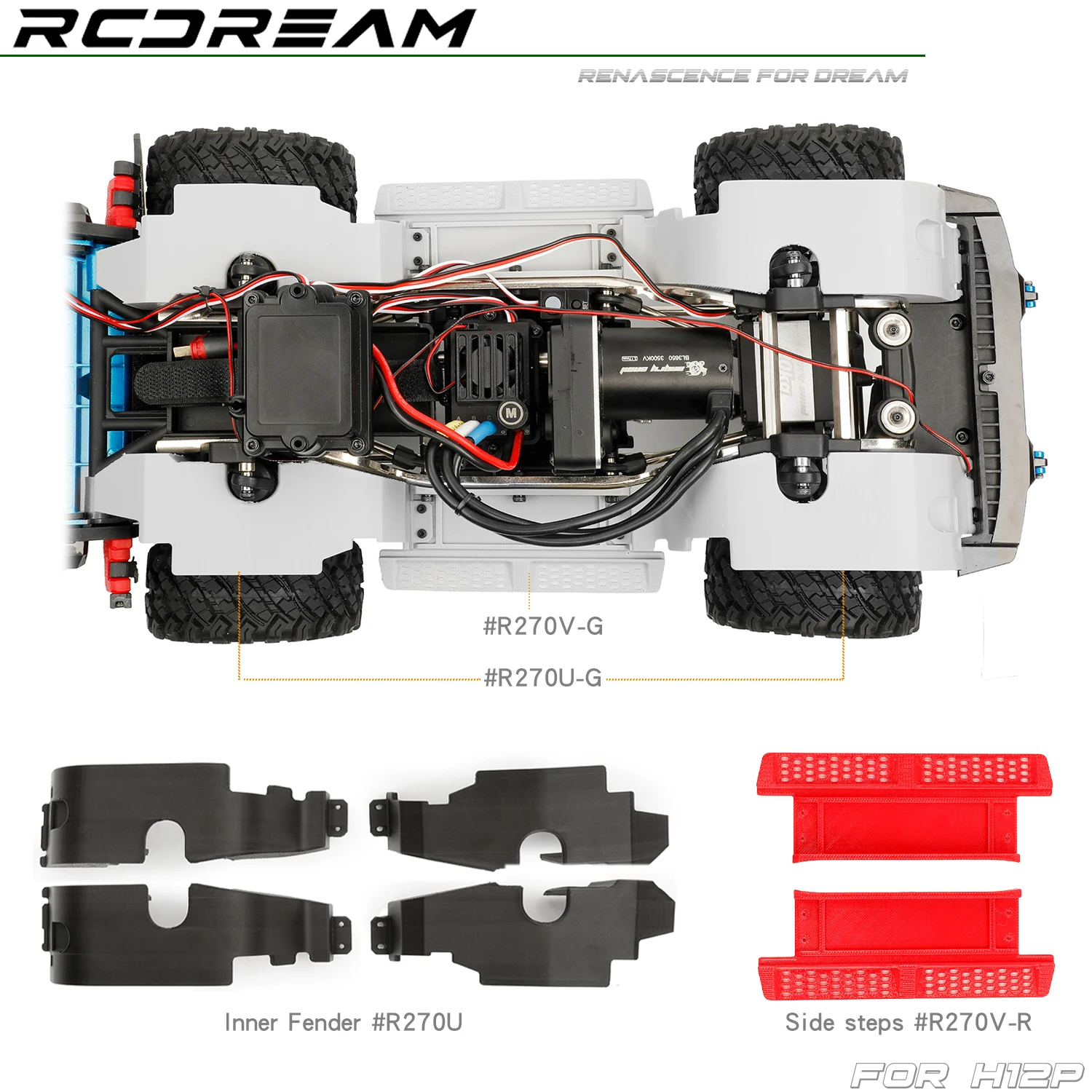 RCDream 1/12 H12P Inner Fender / Side Step Body Side Protective Board Bar for MJX H12P Upgrade Option Parts