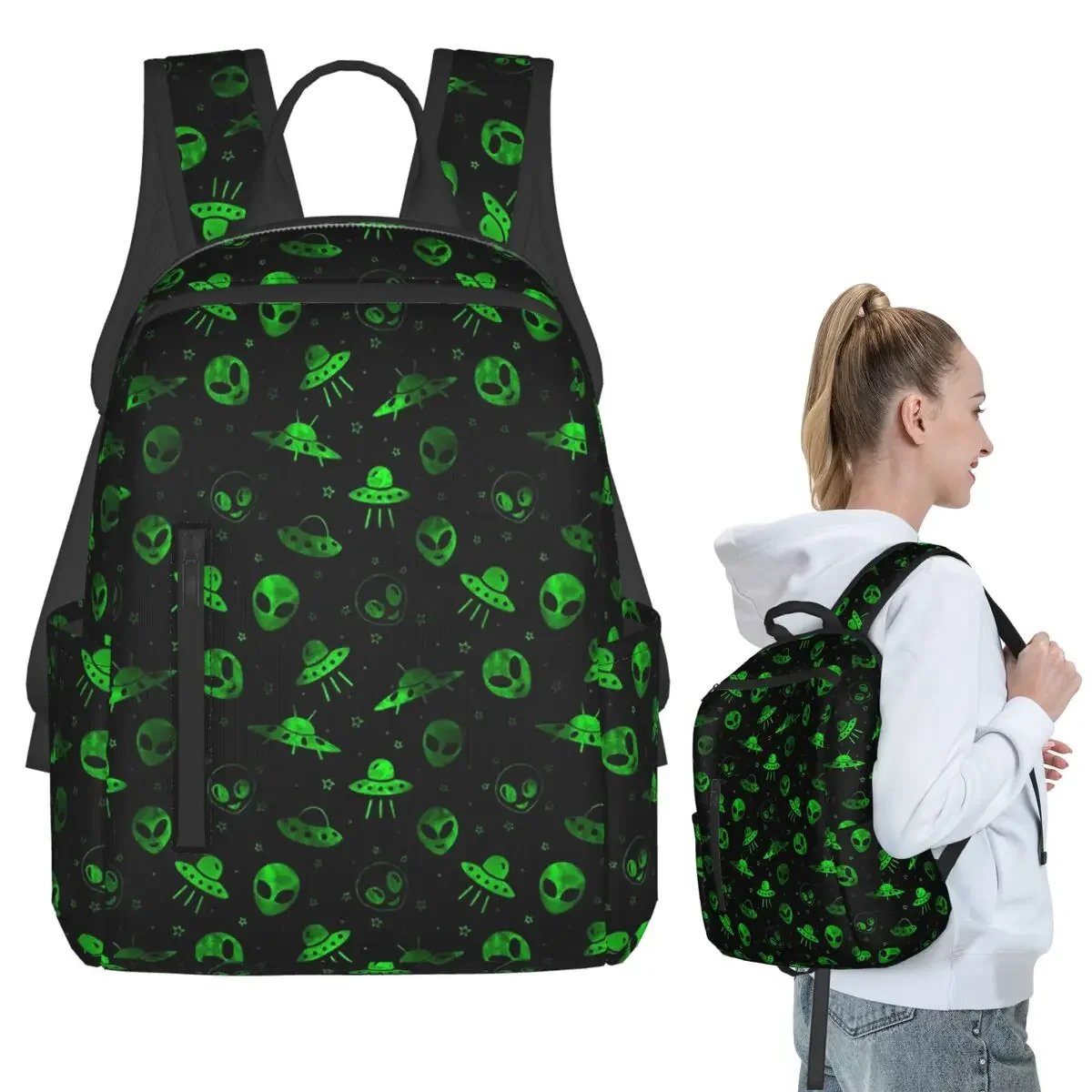

Aliens And UFOs Pattern Backpack Student Boys Girls BookBag Children School Bag Laptop Shoulder Bags for Men Women