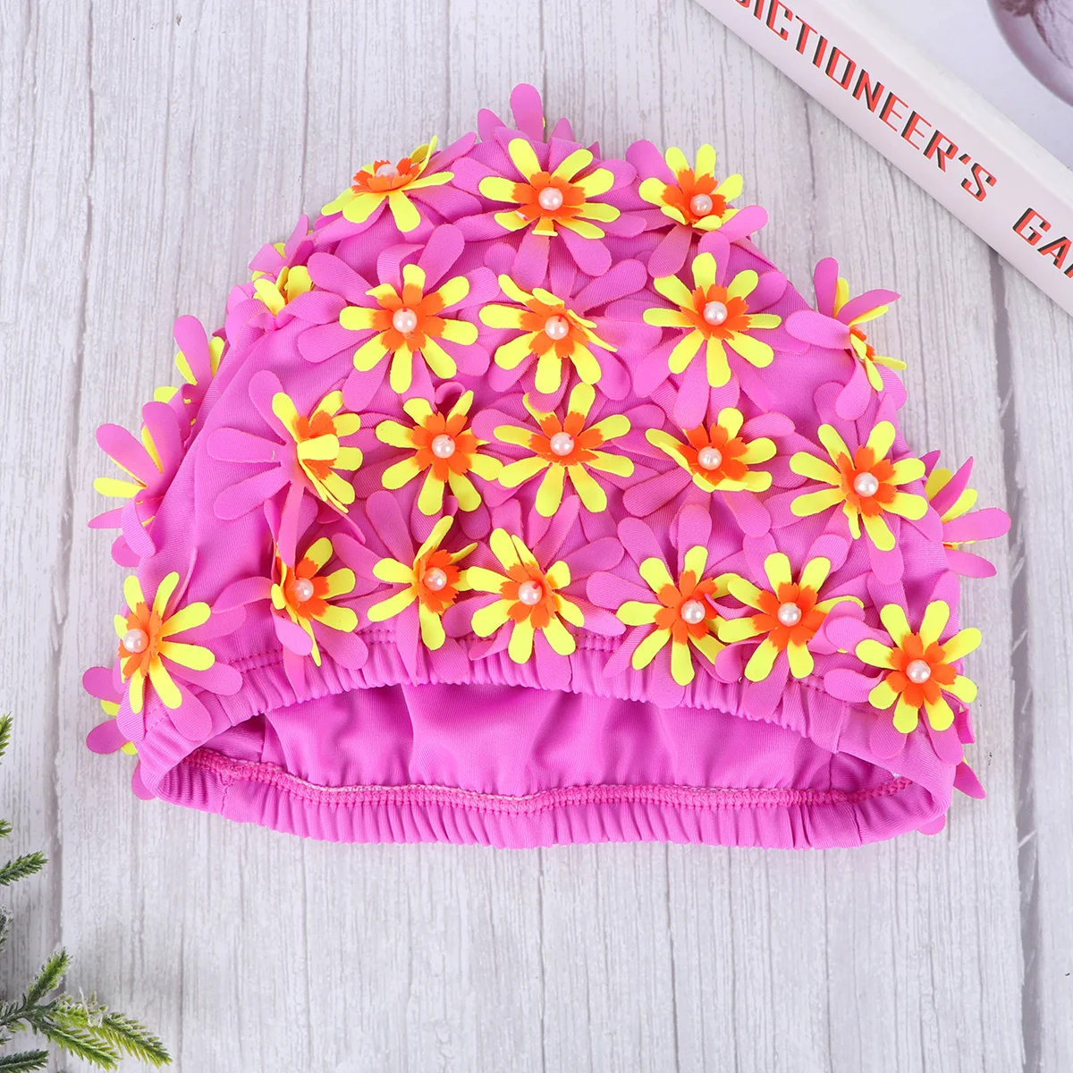 

Swimming Hat Women Adult Floral 3D Flower Design Purple Free Size Comfort Fit Bright Color Pool Beach Swim Wearable