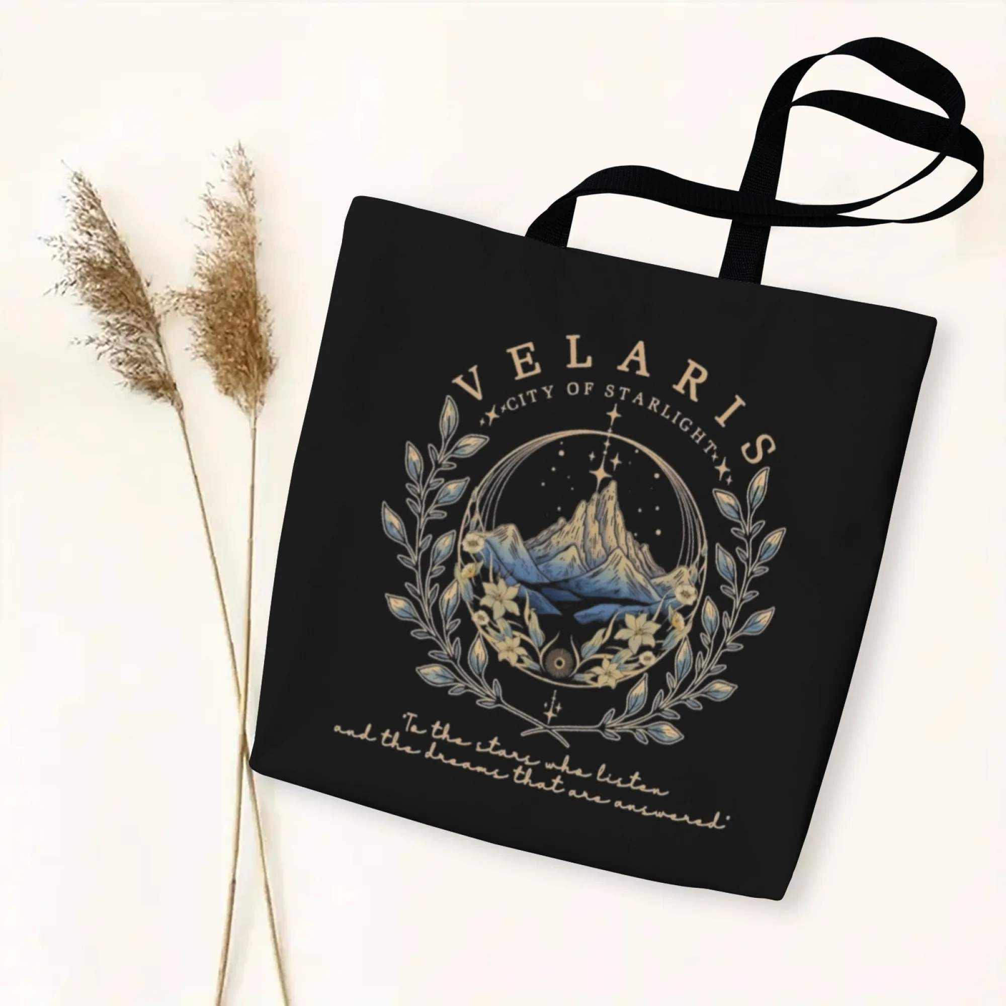 

Velaris Celestial Mountain & Floral Theme Handbag Durable Reusable Handbag for Women Ideal Travel & Commute Bag with Shopping