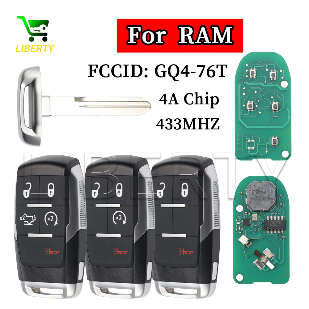 

Liberty GQ4-76T 4A Chip 433MHz Keyless Go Car Remote Key PN 68374994 For Dodge RAM Pickup HD 1500 2500 3500 4500 5500 2019-2021