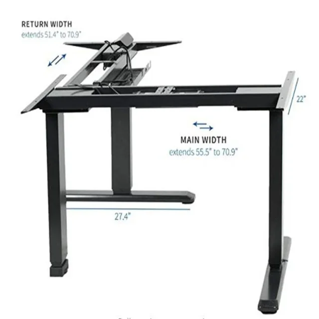 L Shaped Electric Height Adjustable Standing Desk Sit Stand Up Home Office Computer Gaming Table Long Large Black