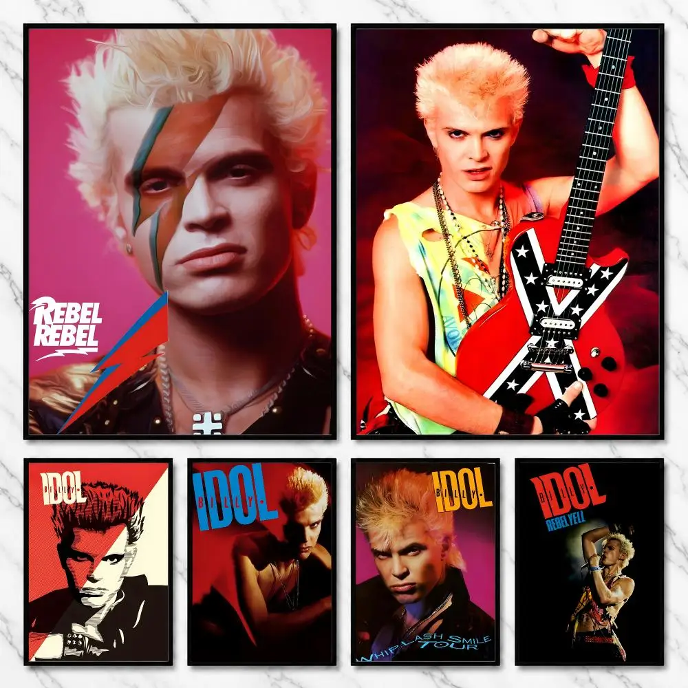 Billy Idol 80s Rock Star Rebel New Wave Live Style Poster Self-Adhesive Unframed Fashion Wall Prints for Office & Home Decor