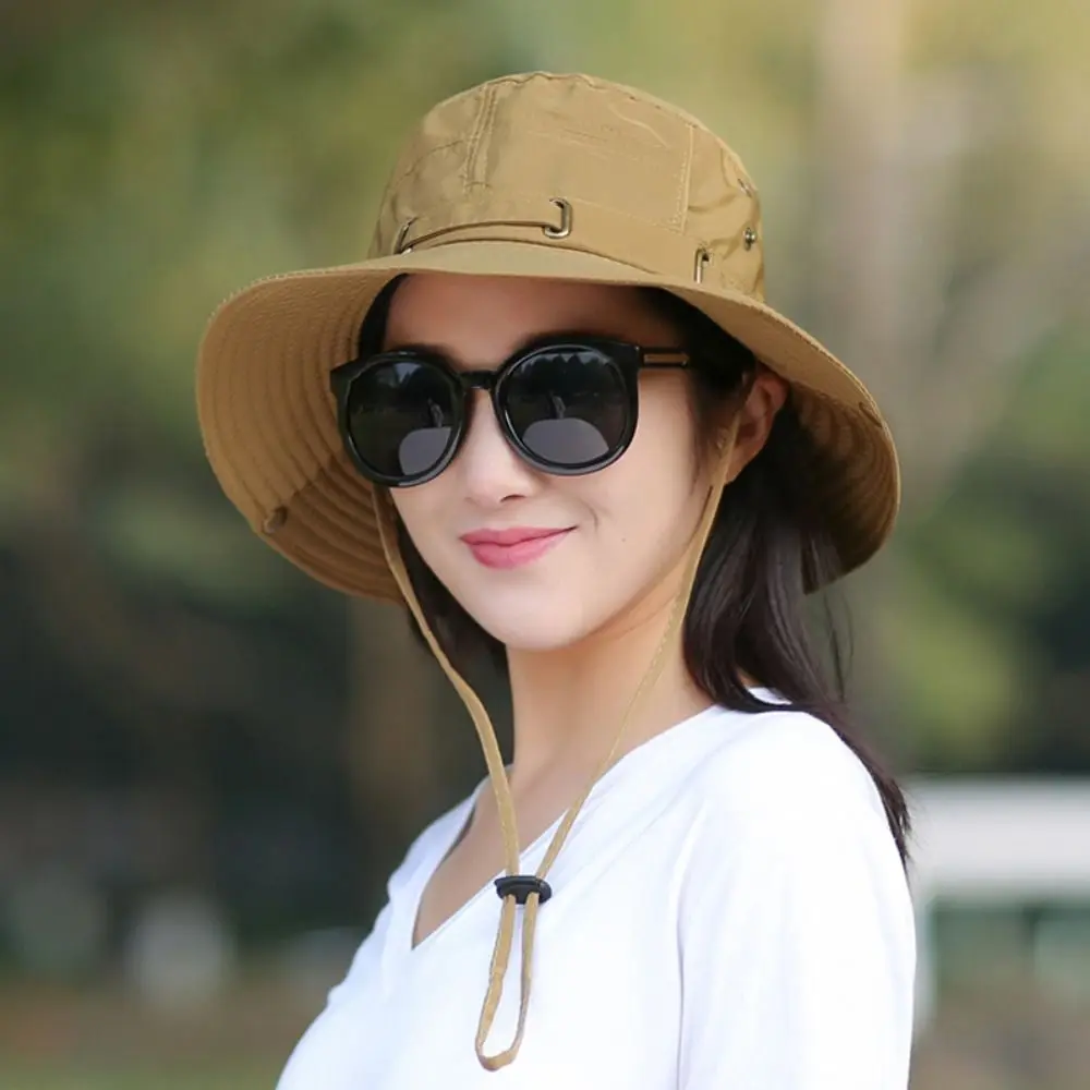 Wide Brim Summer Sunscreen Hat Unisex Waterproof UV Protection Fisherman Hat Foldable Solid Color Panama Caps