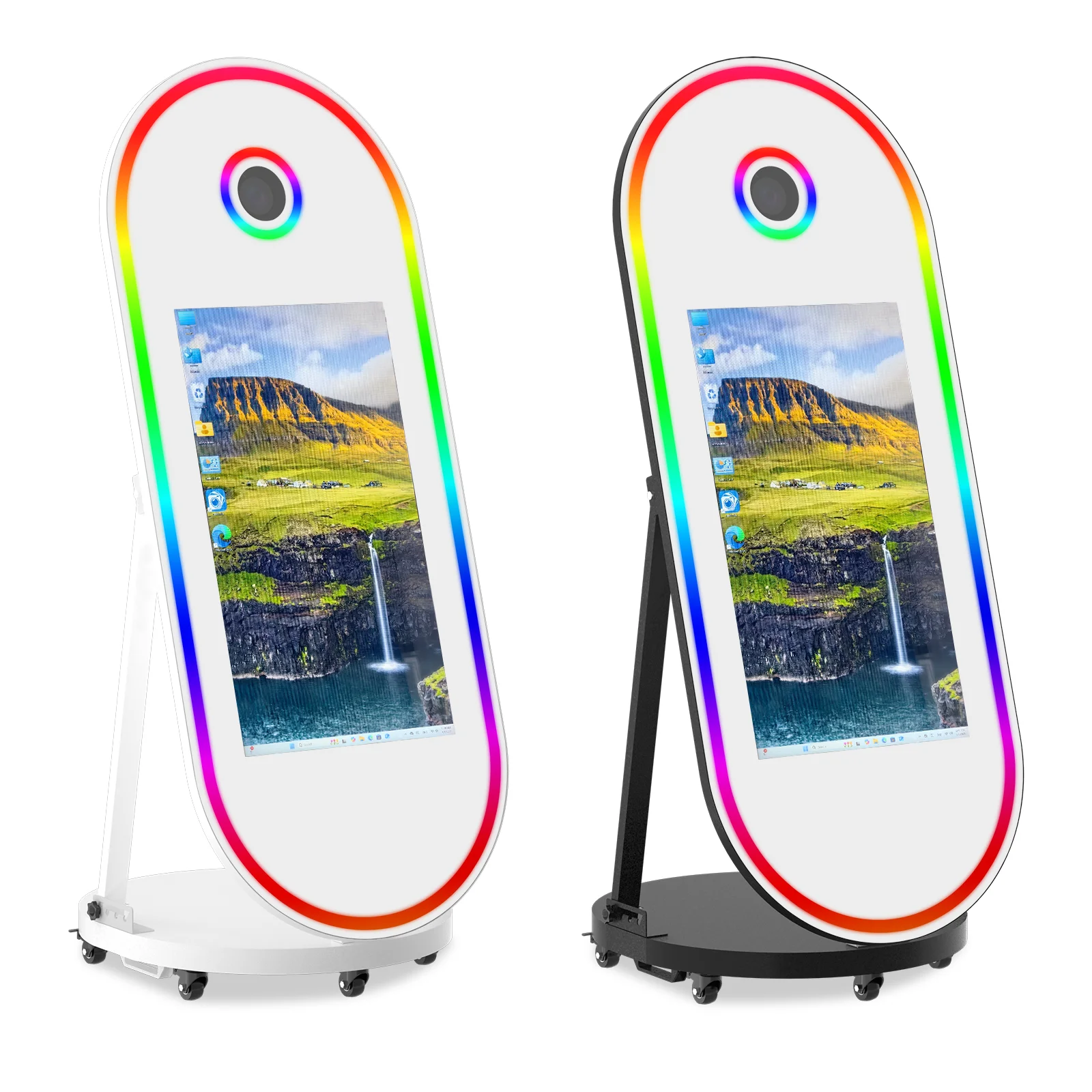 65 Inch Glass and 32 Inch Screen Oval Mirror Photo Booth Machine Selfie Mirror Photobooth Camera for Wedding Events