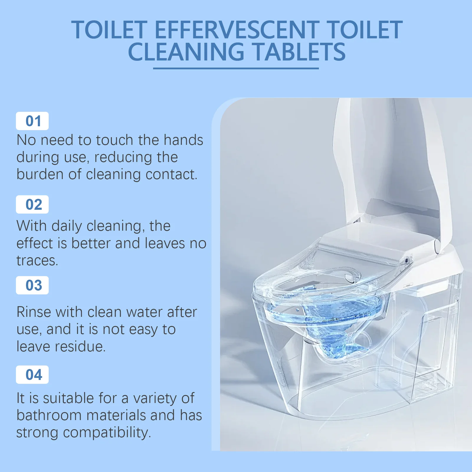 Toilet Cleaning Effervescent Tablets Deep Clean Stubborn Stains Urine Stains Deodorizer Removes Odors & Yellowing No Residue