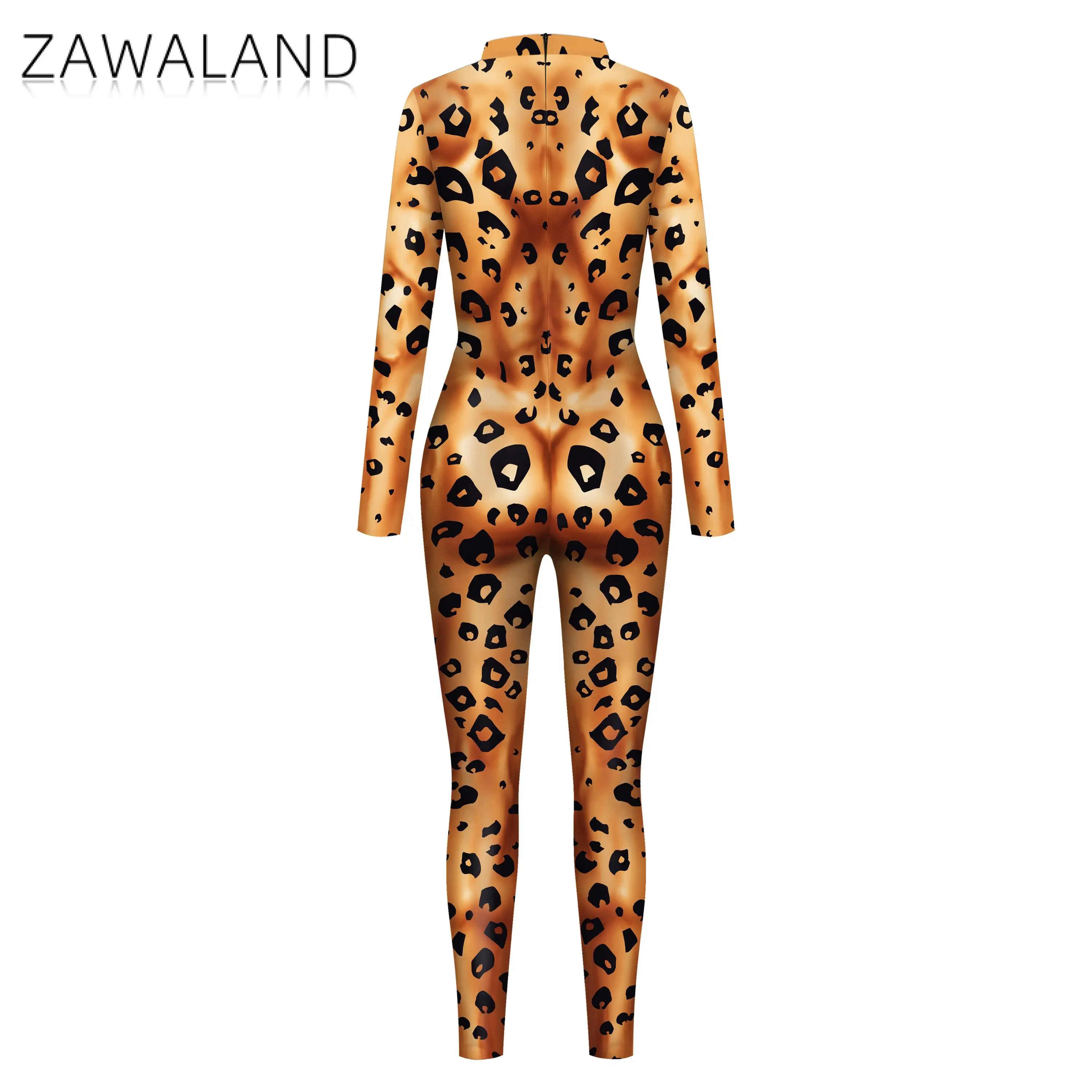 Zawaland Husky Wolf Leopard Jumpsuit Animal Cosplay Costume Men Zentai Suit Funny Disguise Wear Halloween Holiday Party Clothes