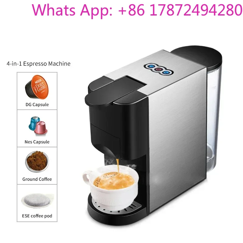 H3A Coffee Machine 4in1 Multiple Capsule Espresso Dolce Milk&Nespresso&ESE Pod&Powder Coffee Maker Stainless Metal Outook