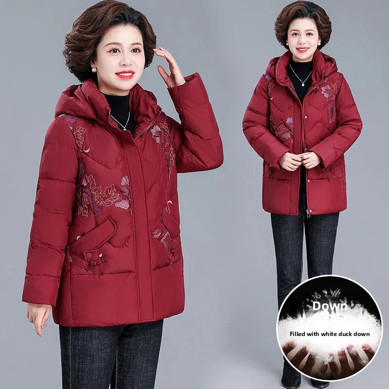 

Warm Mid-Length down Jaet for Middle-Aged And ly Women Faionable Winter Outerwear Thiened Polyester Fiber Zipper C...