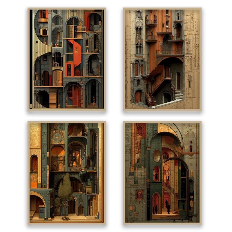 

Surrealist Architectural Illustration Canvas Poster Wall Art Studio Creative Office Personalized Living Room Wall Decoration