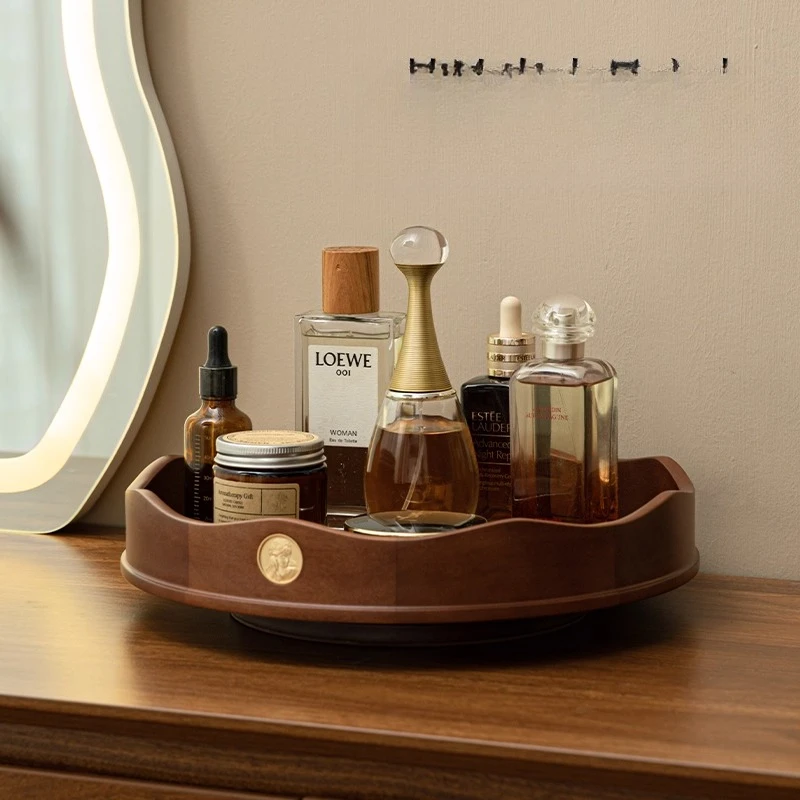 

Cosmetics storage box, desktop perfume lipstick rotating rack, solid wood dresser