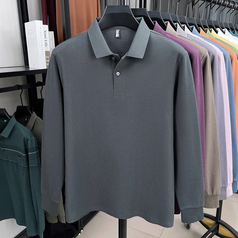100% Reine Baumwolle Herbst Winter Herren Hochwertiges Designer Modisches Langarm-Boutique-Polohemd mit Knöpfen Lässig Bequem – Detail 23