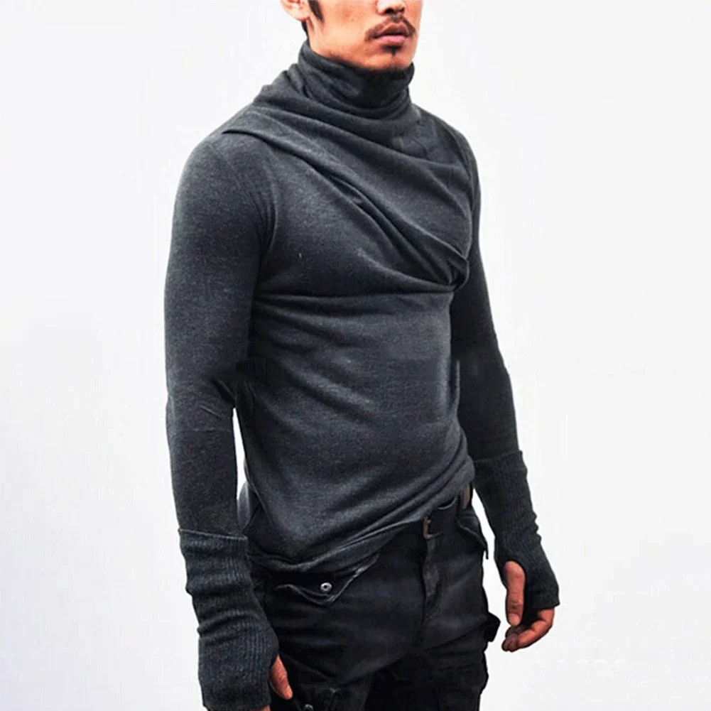 Comfy Fashion Daily Pullover T-Shirt Half Turtleneck Long Sleeve Medieval Mens Retro Slim Fit Casual Elasticity