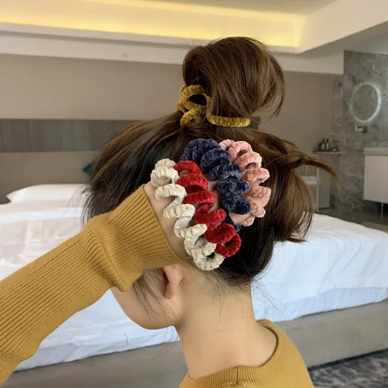 New Winter Korean Furry Chenille Telephone Wire Line Hair Tie Oversize Spiral Shape Rubber Elastic Hair Band Women Accessories