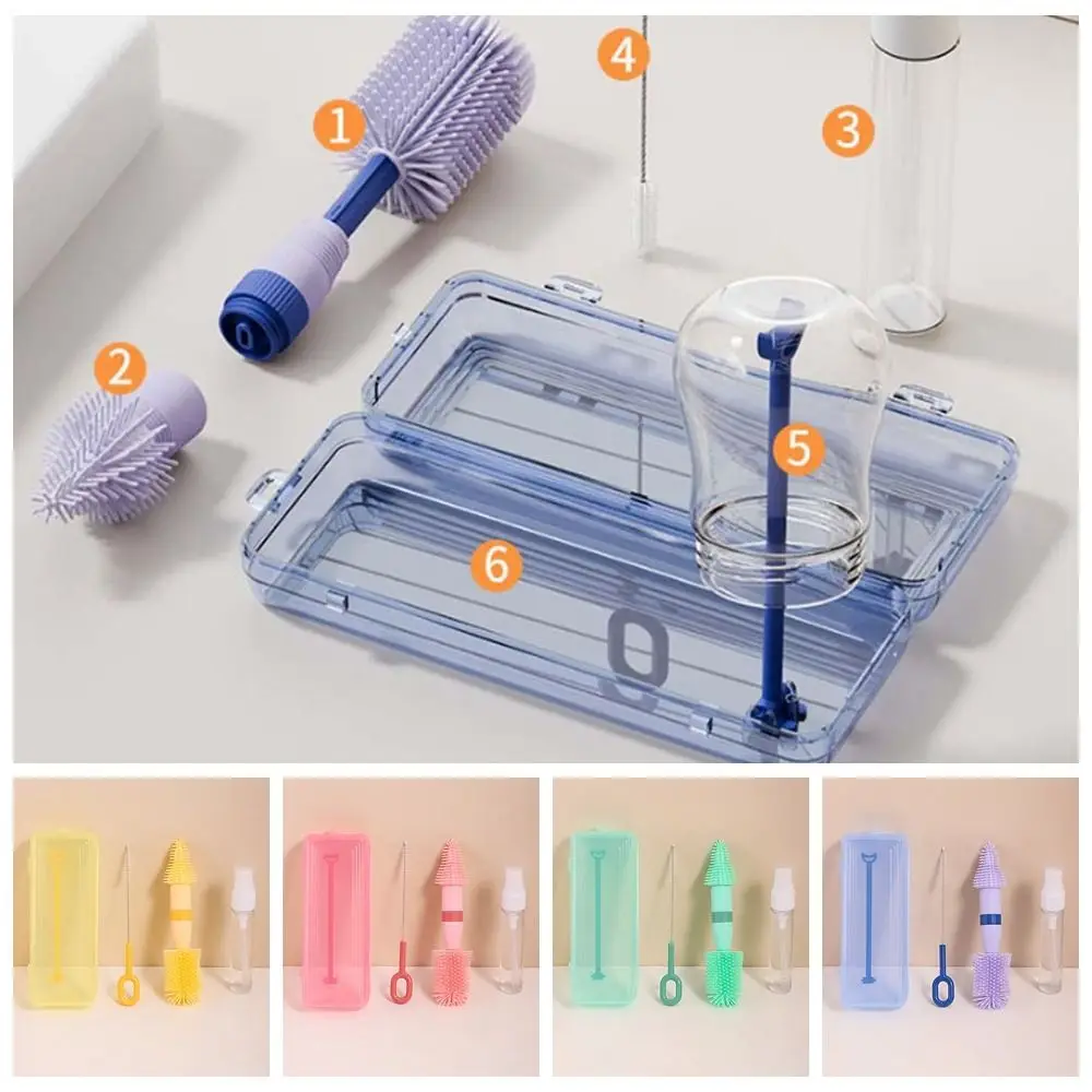 

ABS Bottle Cleaning Brush Set Anti-lost Bottle Brush Baby Nipple Brush Kit PC Detachable Glass Cup Washing Tool Drinking Straw