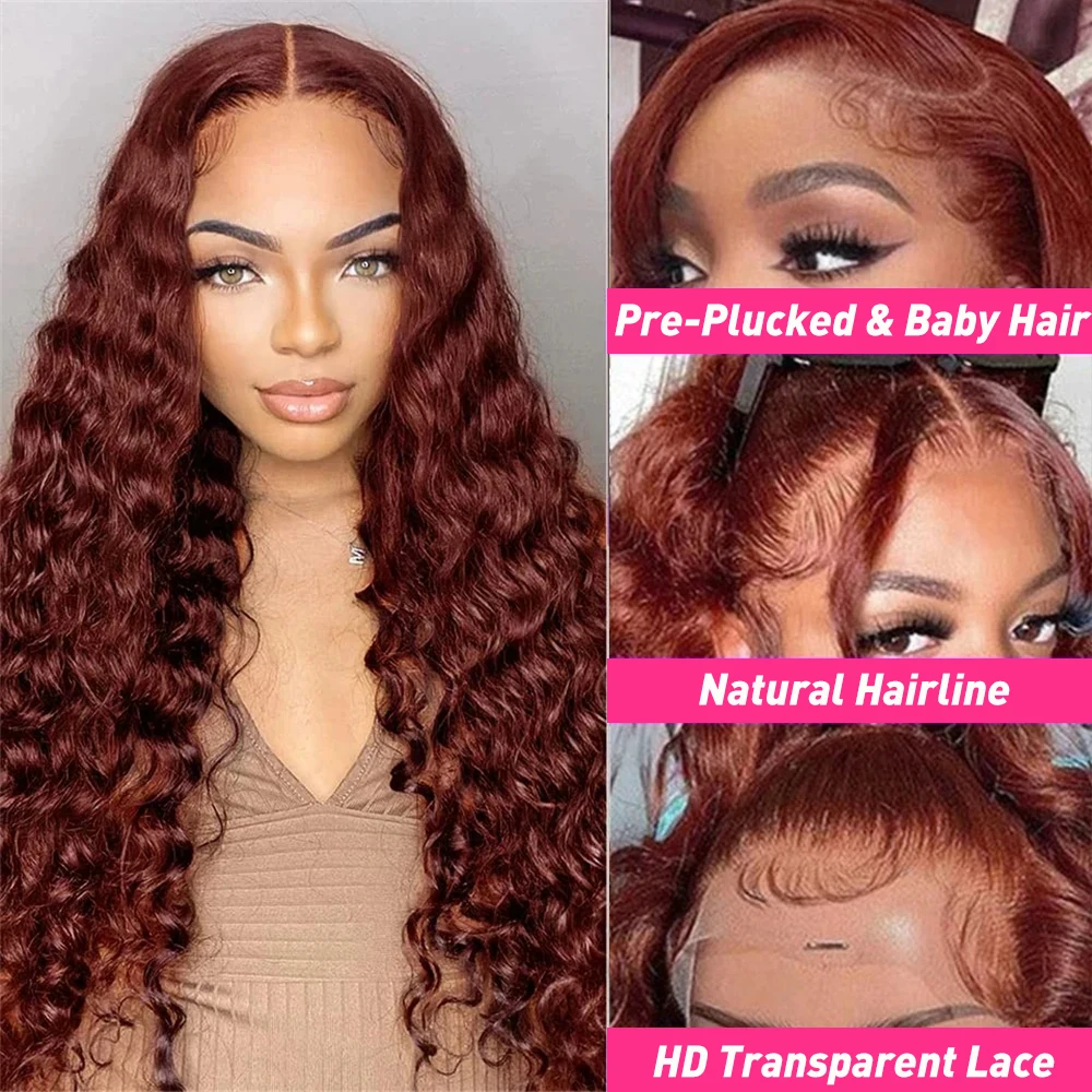 Wig rambut manusia gelombang air kemerahan 13x4 Wig depan renda rambut manusia untuk wanita 13x6 HD Wig Frontal rambut manusia Wig berwarna telah ditanami