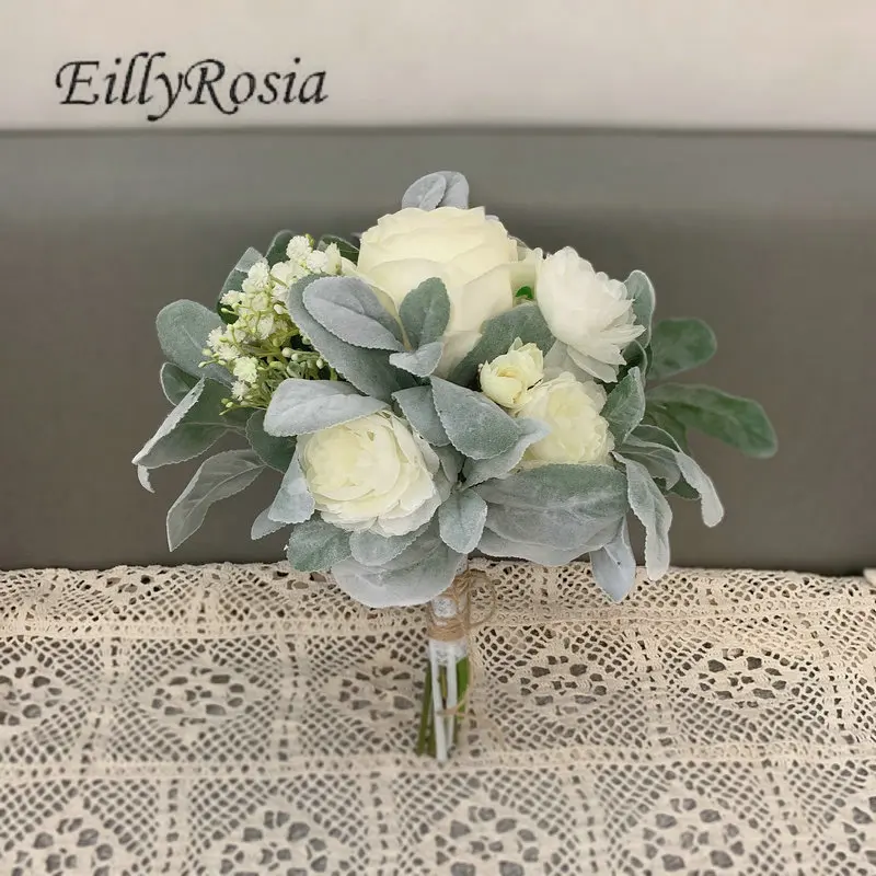 EillyRosia T Blue Cascading เจ้าสาวด้วย Gypsophila ผ้าไหมริบบิ้น Calla Lily น้ำตกดอกไม้งานแต่งงานที่ไม่ซ้ำกันออกแบบใหม่