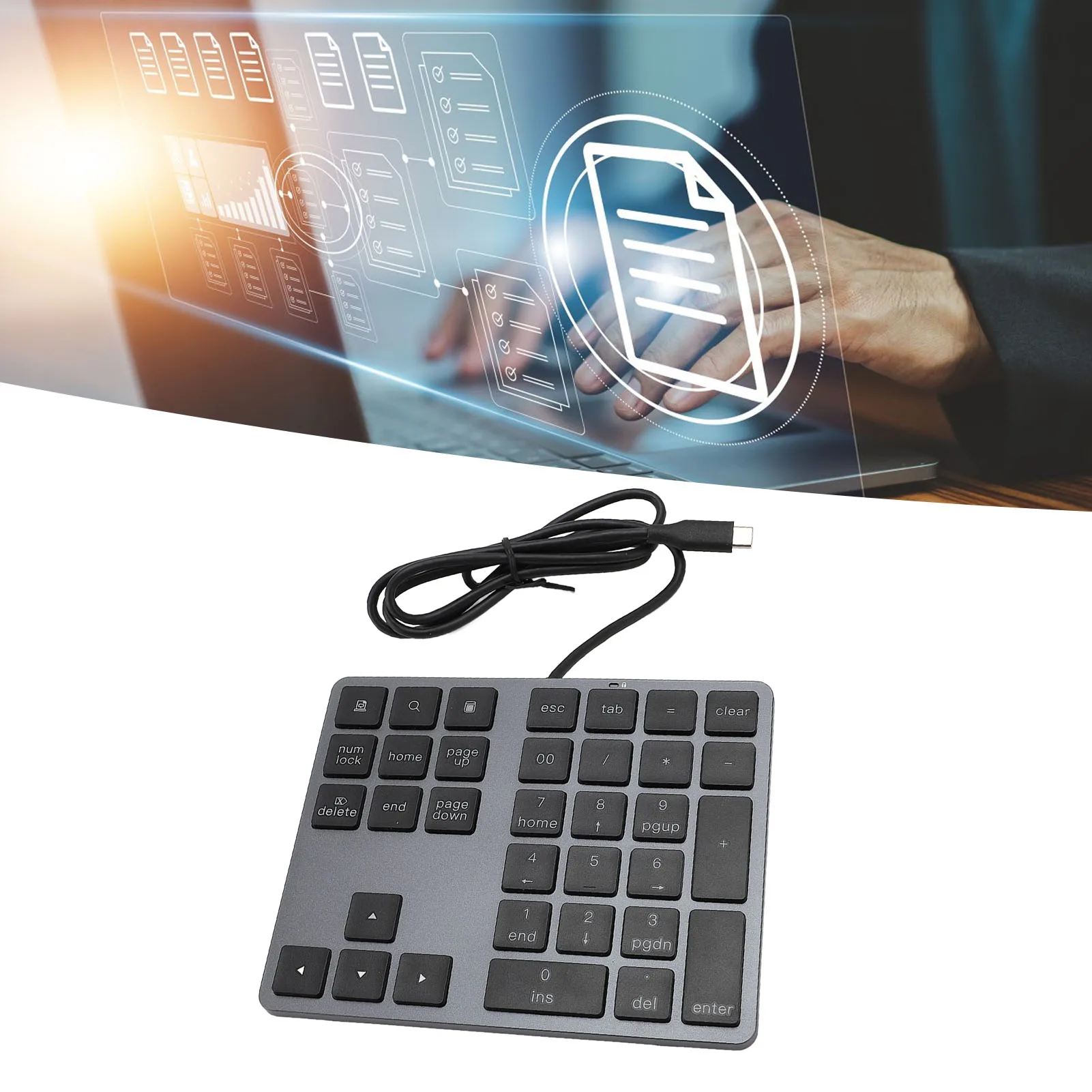 

Проводная цифровая клавиатура Проводная цифровая клавиатура USB C 3.1 HUB 5 Гбит/с 34 клавиши Внешняя клавиатура Тонкая проводная цифровая клавиатура для ноутбука Настольный ПК