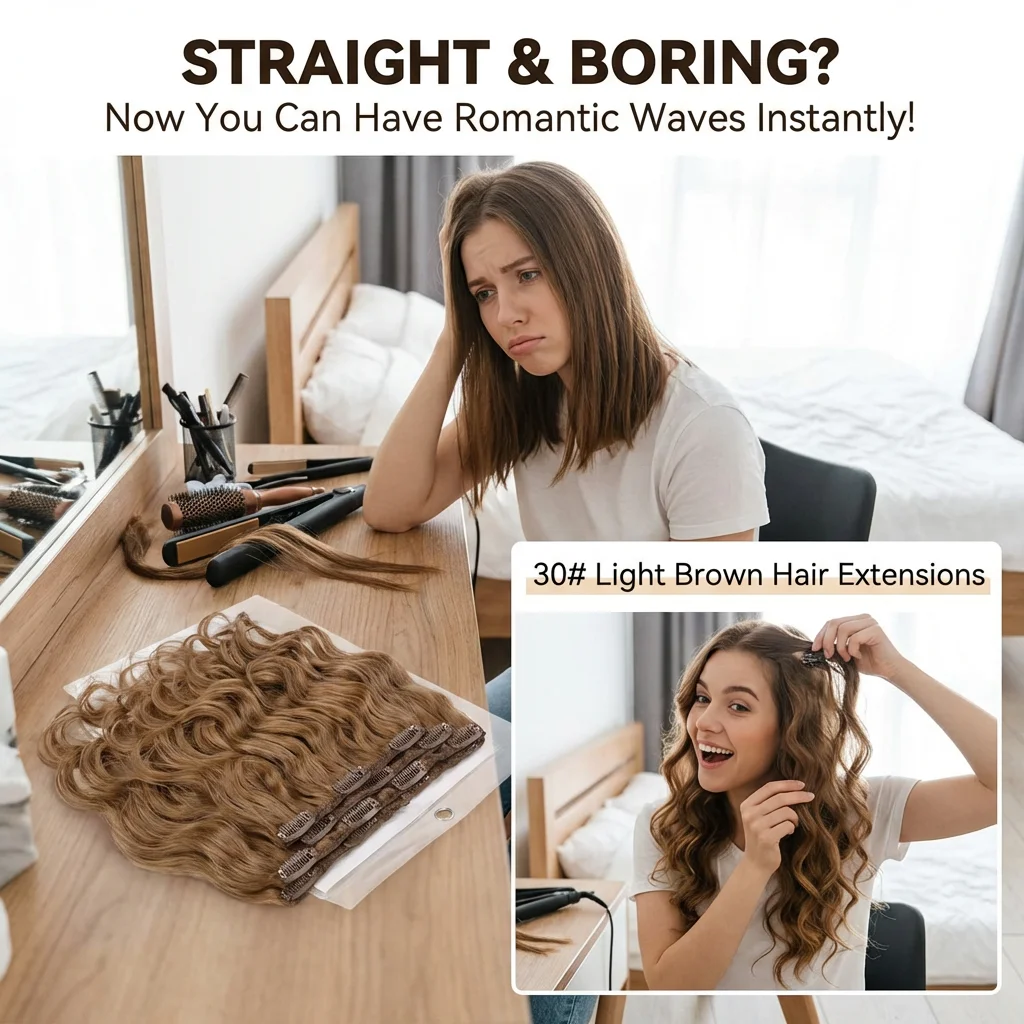 

1 шт., 30-дюймовые светло-коричневые накладные волосы, мягкие синтетические волосы с эффектом водной волны, универсальные для различных причесок и образов