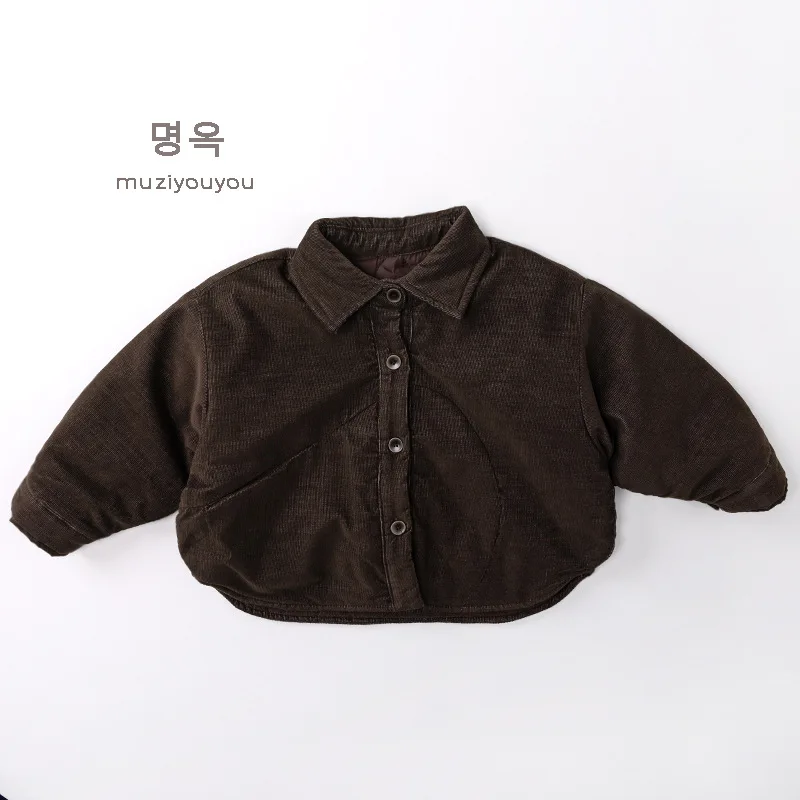 2025 شتاء جديد الأطفال القطن وسادة مبطنة الصلبة بسيطة الفتيان التلبيب قمصان معطف سميكة الدافئة الاطفال الفتيات مبطن سترة