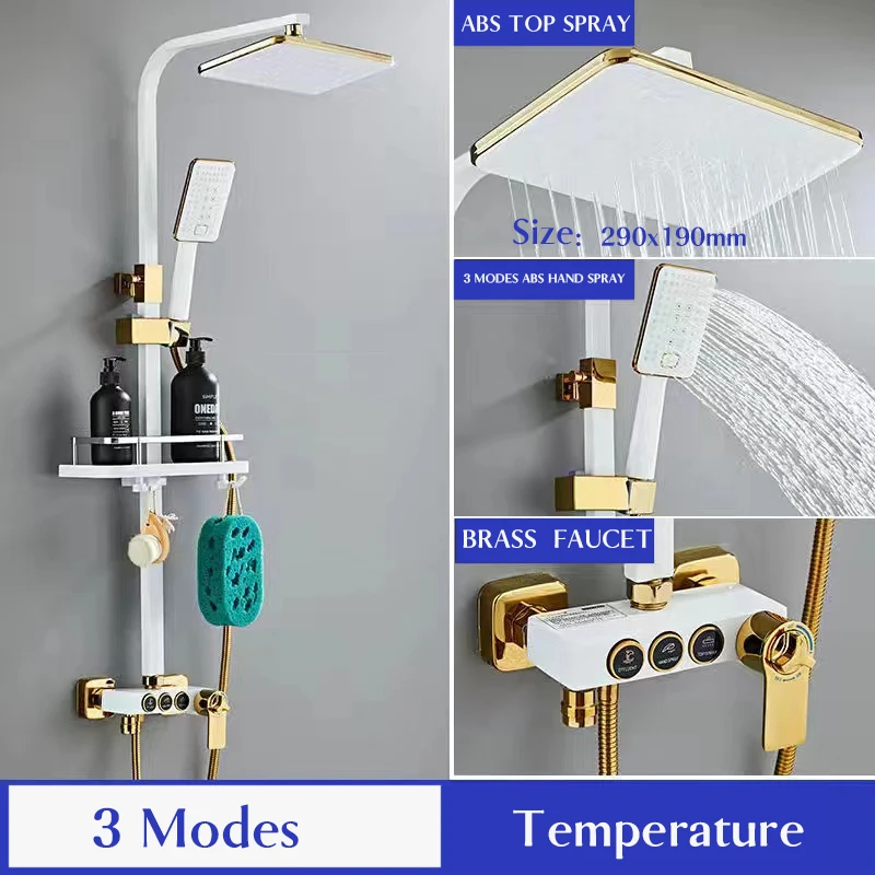 

WJNMONE Shower Set Thermostatic Shower Faucet Set Rainfall Bathtub Tap with Bathroom Shelf Water Flow Produces Electricity EA888