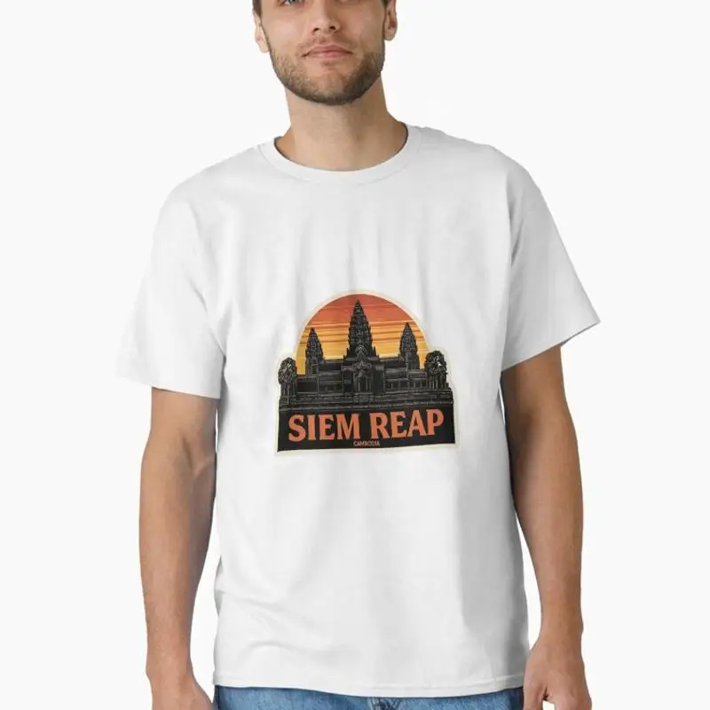 Angkor Wat Siem Reap Cambodia Sunset Khmer Temple Vintage Travel Sticker Classic T-Shirt
