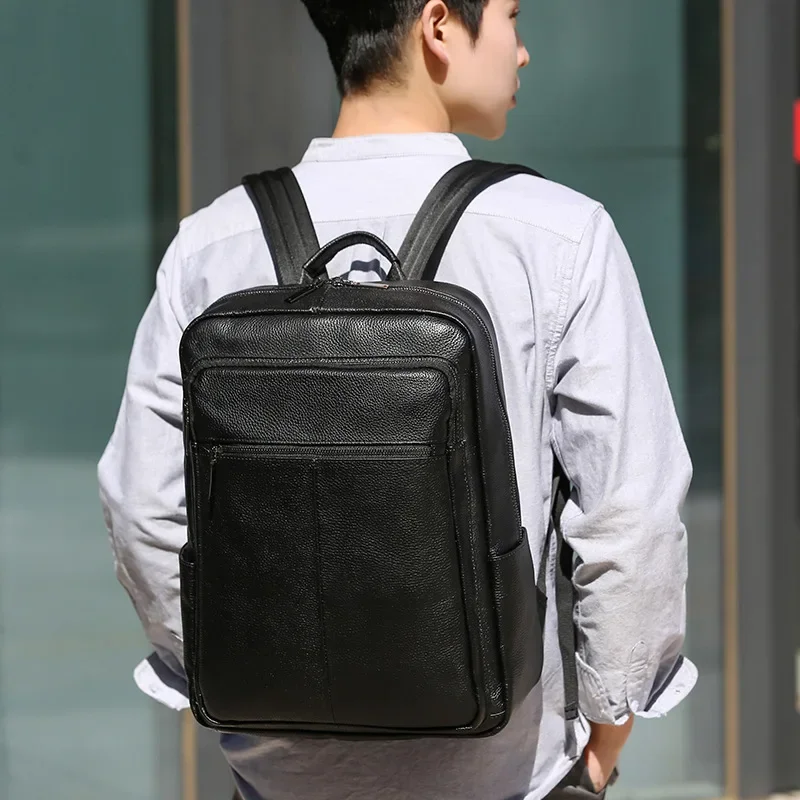 

2024 New Brand Natural Cowskin Genuine Leather Men's Backpack Fashion Large Capacity Shoolbag Boy Laptop Backpack Computer Bag