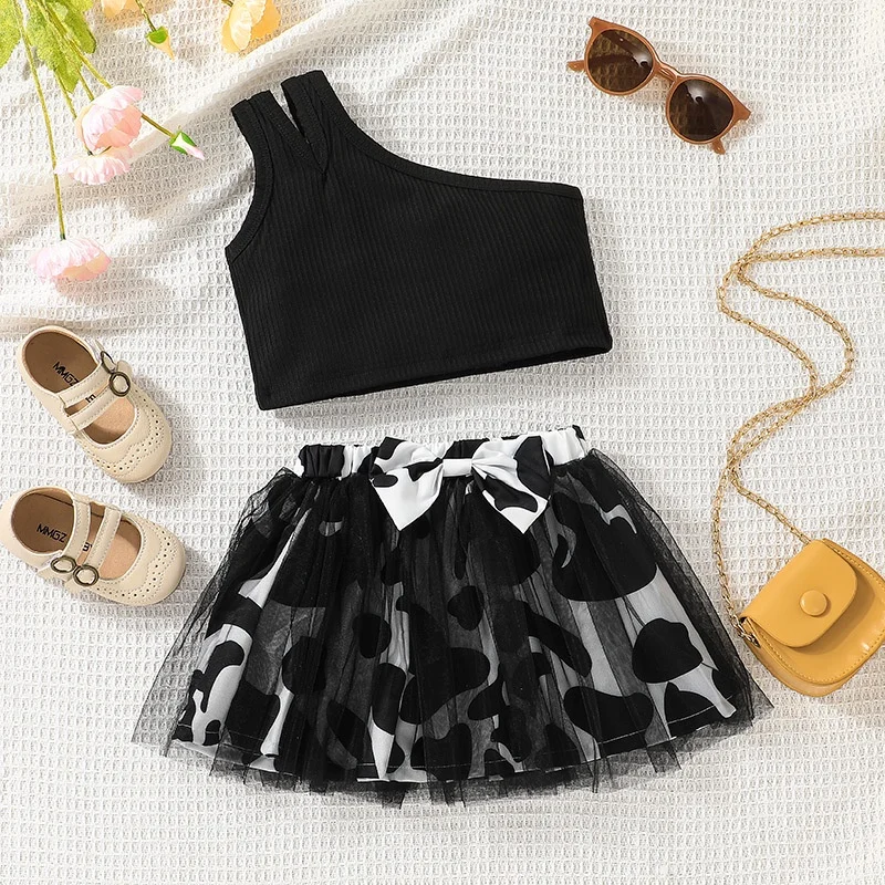 Baby Clothes Set 1-6 Years Old Off Shoulder Croptop and Short Skirt Summer Outfit Toddler Infant Clothing Suit For Kids Girl