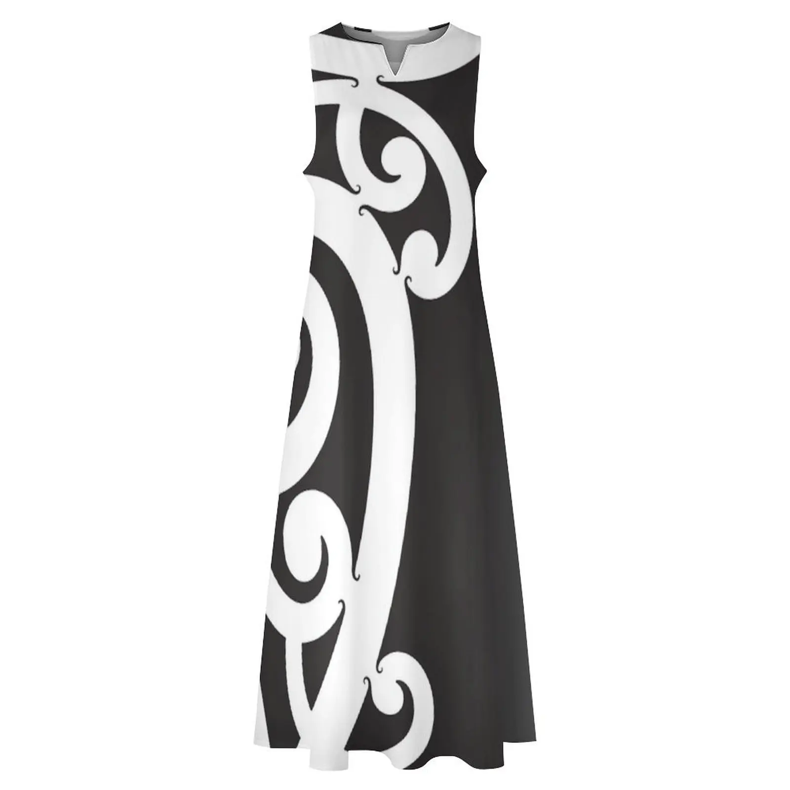 Preto e branco em camadas Māori Koru Design vestido longo vestidos de praia vestidos elegantes vestido de noite feminino