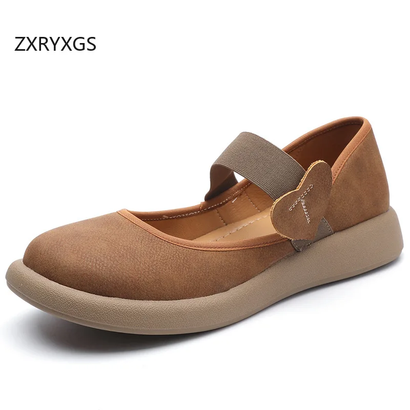 ZXRYXGS Retro Style Grandma Shoes Women Flats 2024 Spring Round Toe Wide Foot Large Size Mom Shoes Comfort Soft Sole Flat Shoes