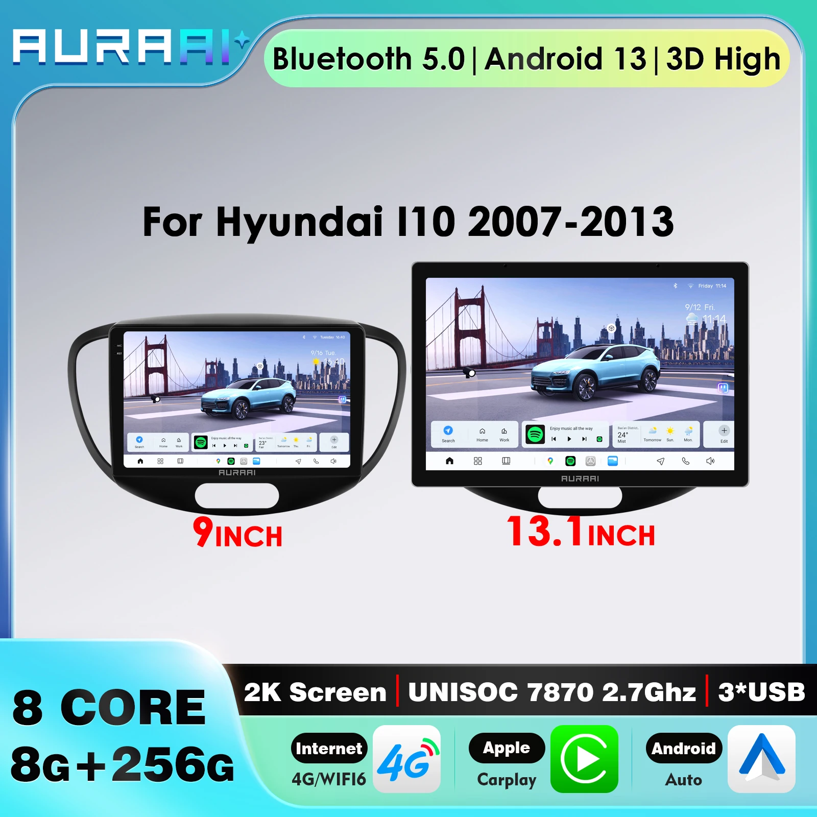 

Беспроводной Carplay для Hyundai I10 2007-2013 Android Радио Автомобильный Мультимедийный GPS Интеллектуальный экран DSP SWC OBD TPMS WIFI DAB Стерео