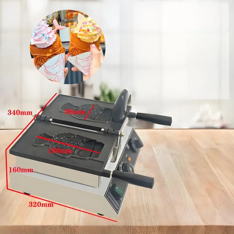 Electric Taiyaki Maker Non Stick Fish Shape Waffle Iron Japanese Korean Pancake Baking Mold Machine for Home Kitchen Dessert