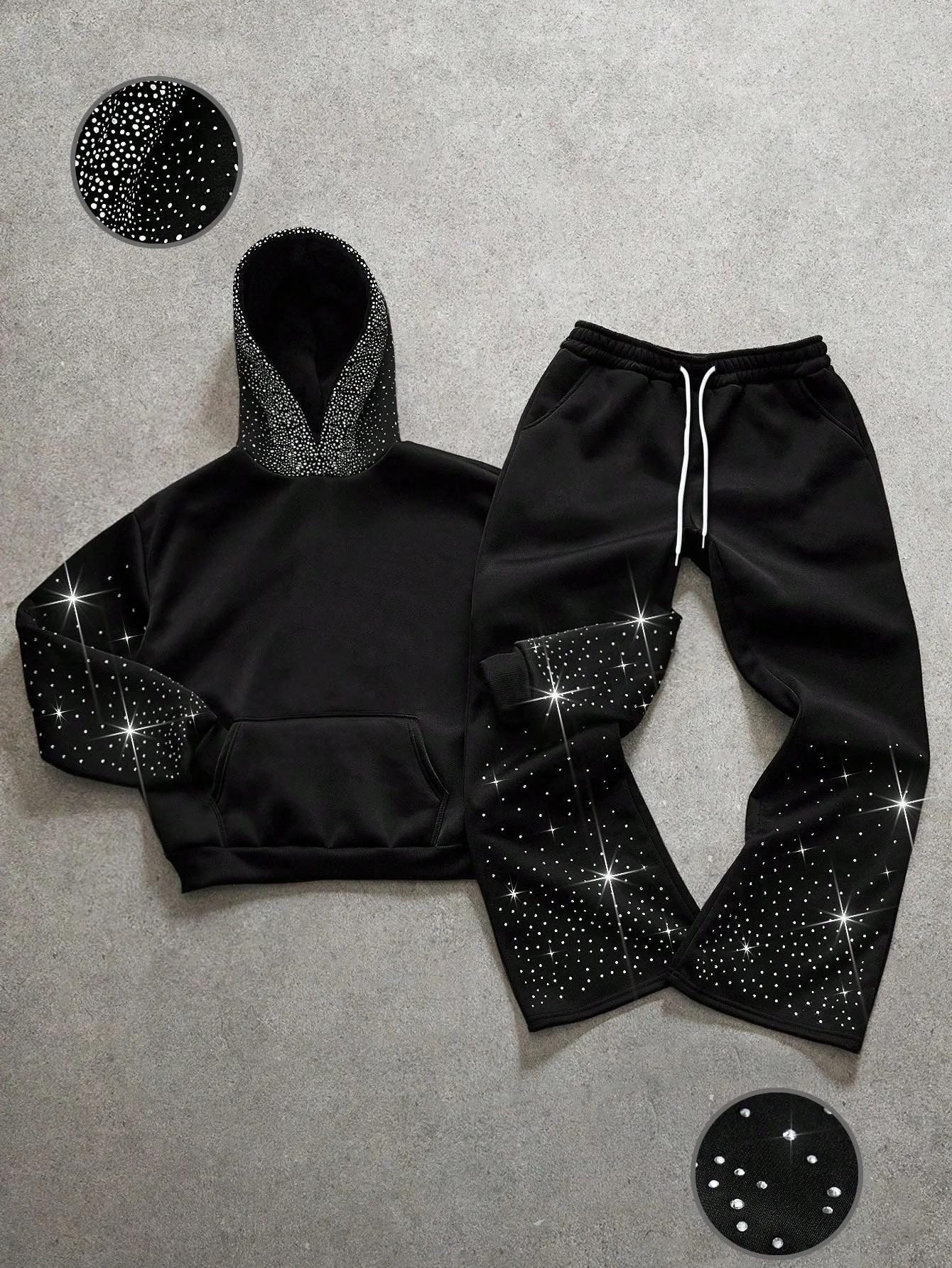 

Gothic style men's and women's hot brick design, loose long sleeved hooded sweatshirt, casual wide legged pants set