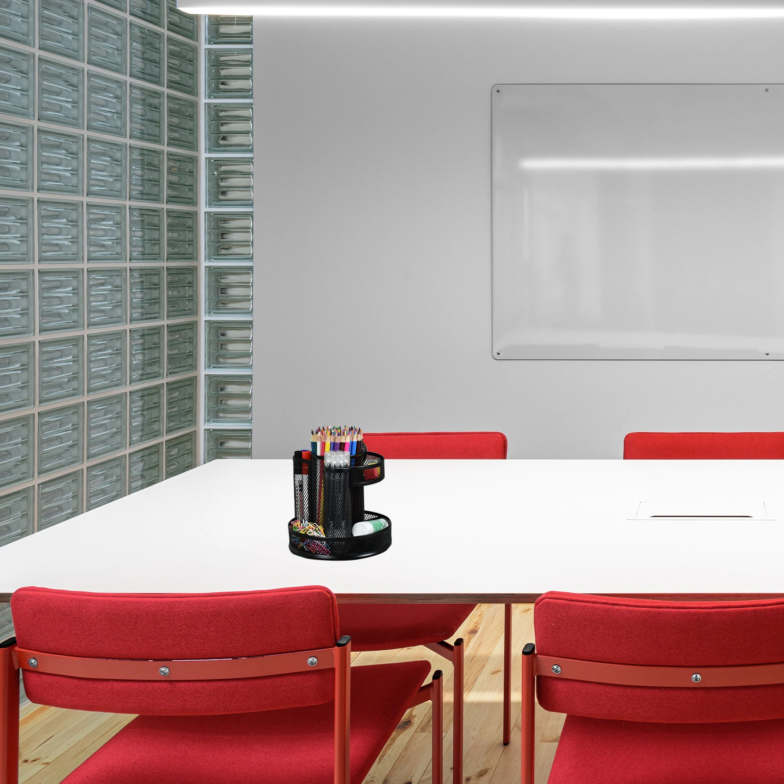 

1pc Rotating Iron Pen Storage Holder Holder 360 Degree Double Layer Desk Organizer Storage Box for Pens Stationery Black