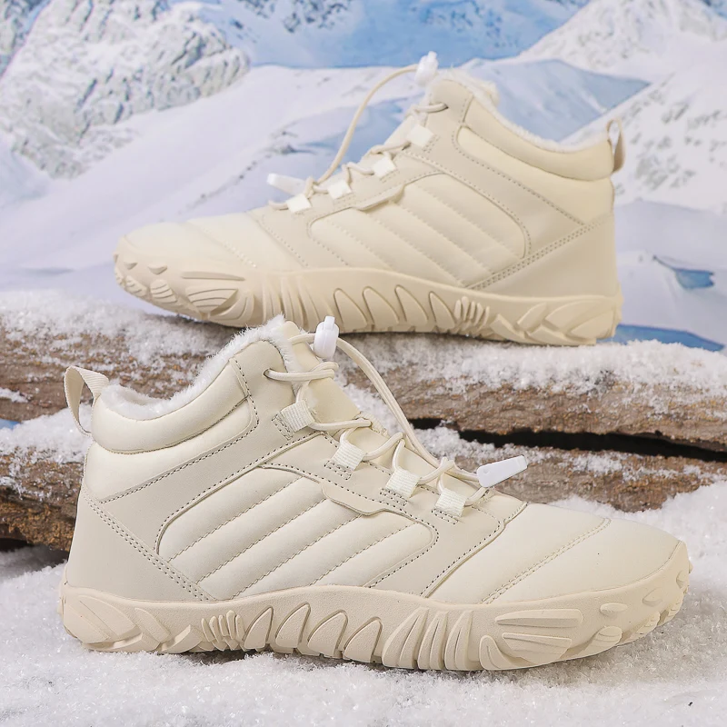 Nuevas botas de invierno para hombre y mujer, botas de nieve tipo "barefoot" hasta el tobillo, calzado de senderismo cálido y antideslizante para exteriores, zapatillas casuales para hombre.