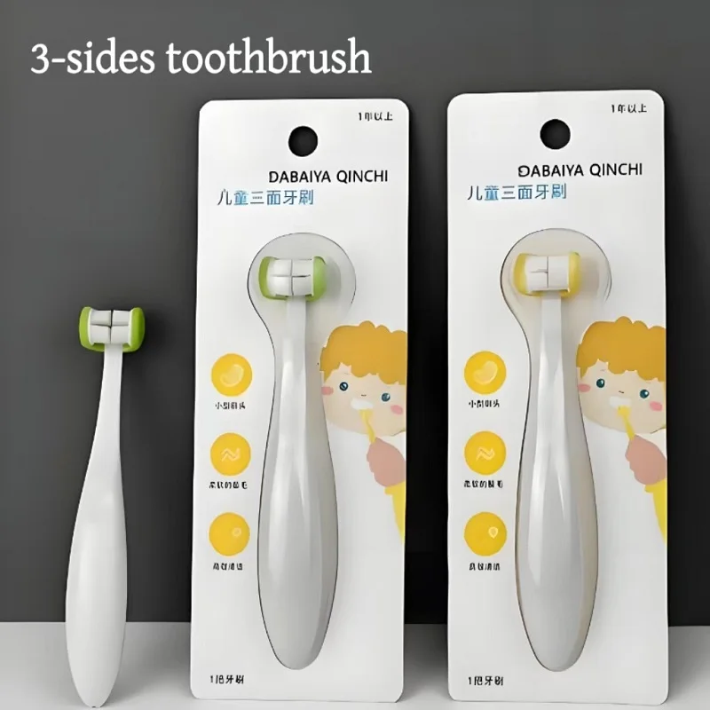 

Silicone Brush Head Children's Soft Bristled Toothbrush, Cleaning and Protecting Gums, 3-sides toothbrush
