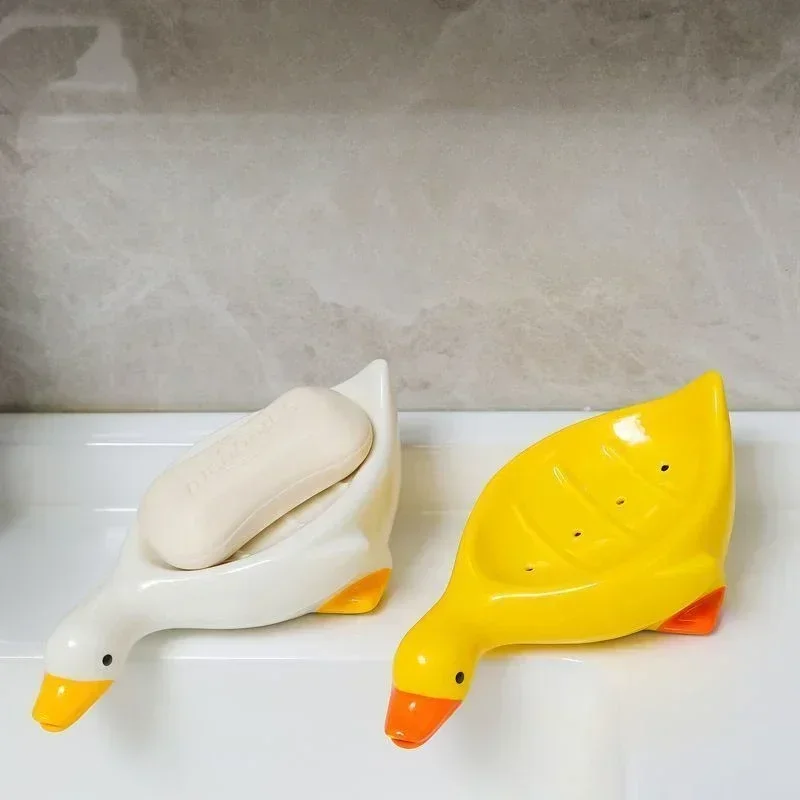 Cute Duck Shape Soap Dish Self Draining Soap Holder Soap Rack for Shower Bathroom Home Tub Kitchen Sink Plastic Tray Holder