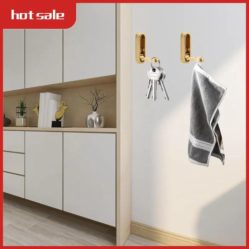 

A50M-Multi-Use 4PCS Gold Foldable Wall Hooks, Metal Hook Set For Bathroom, Kitchen, Bedroom Storage